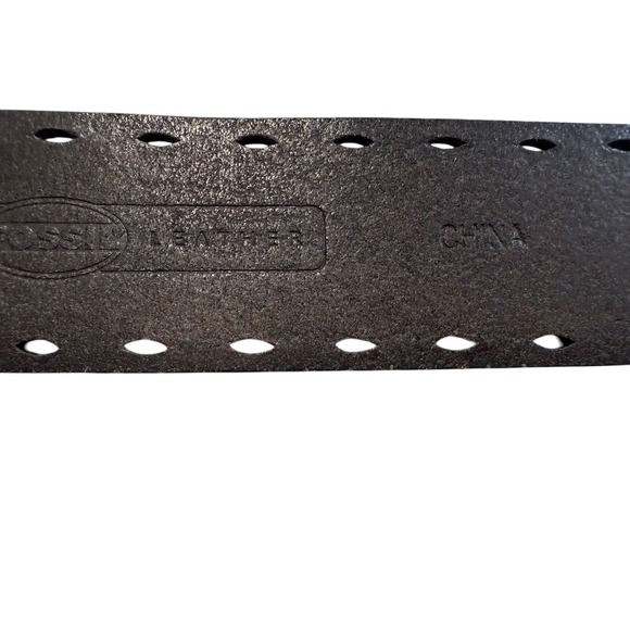 Fossil Brown Leather Belt Turquoise Concho Buckle Boho Western Fits 34-39 In main image 7